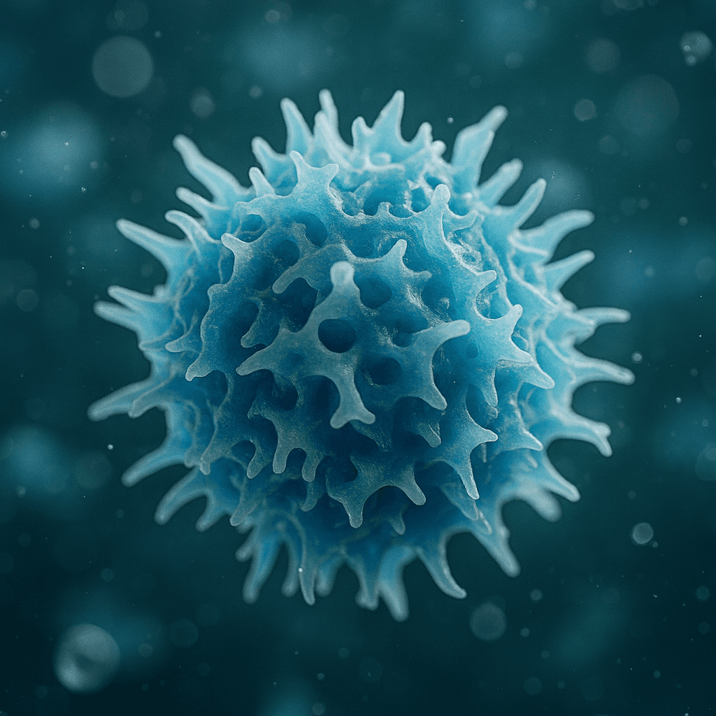 Close-up 3D render of a blue T cell